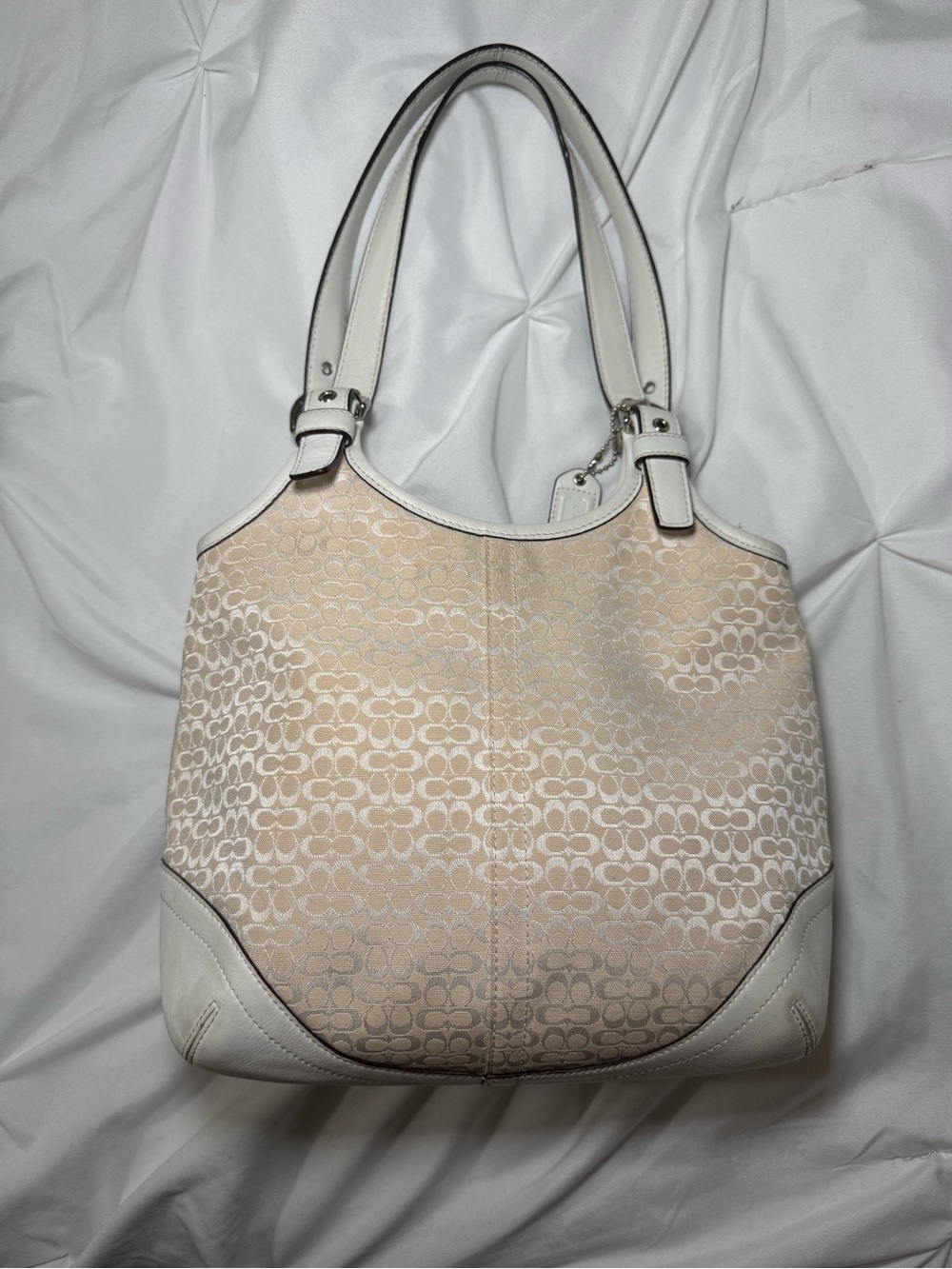 Coach Signature Shoulder Bag in Beige and White